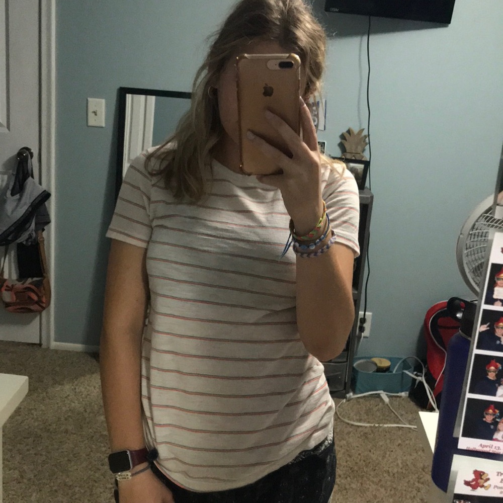 pink and blue stripped shirt!! super cute